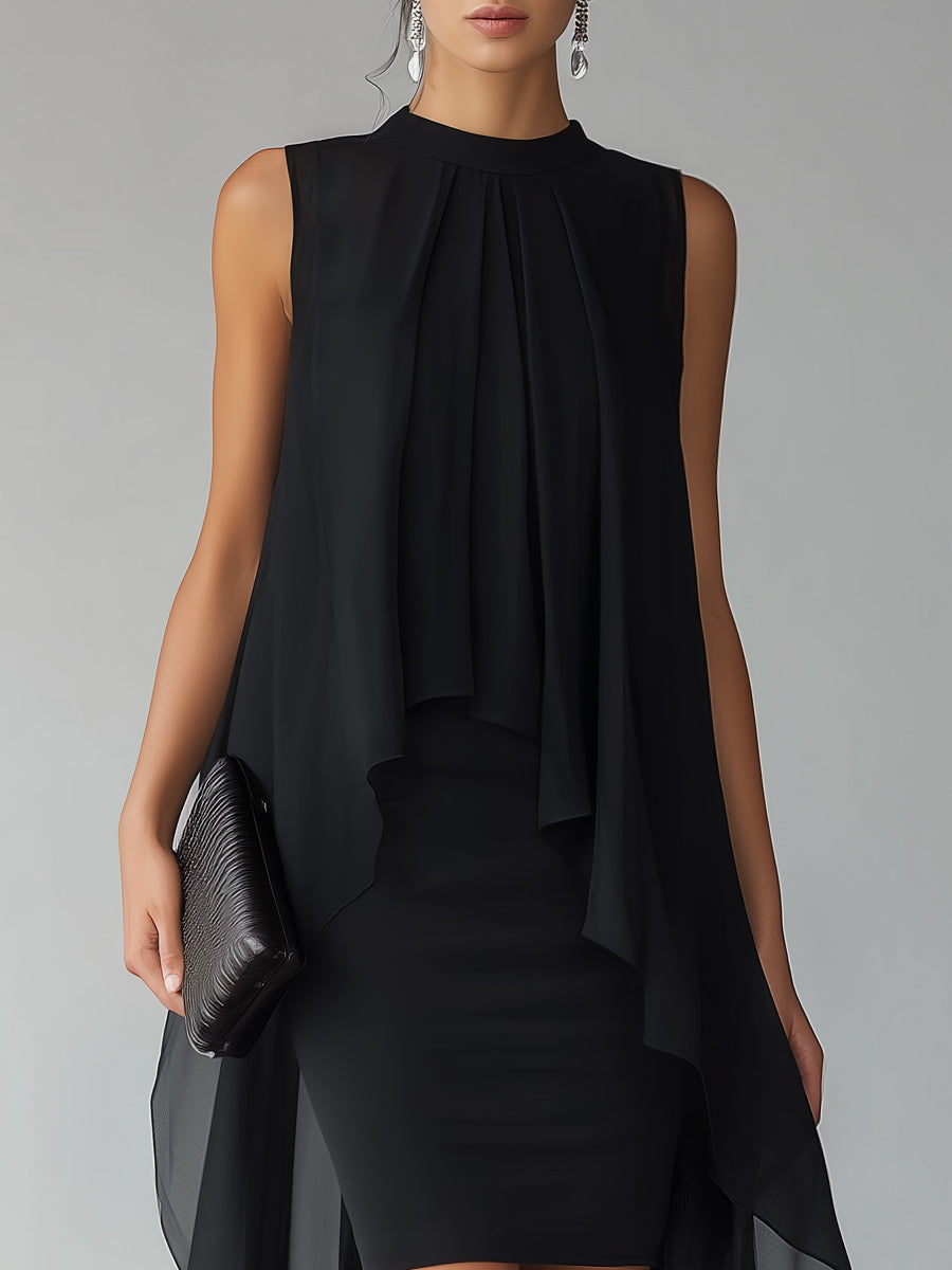 Léon Varel Asymmetrical Layered Chiffon Overlay Cocktail Dress