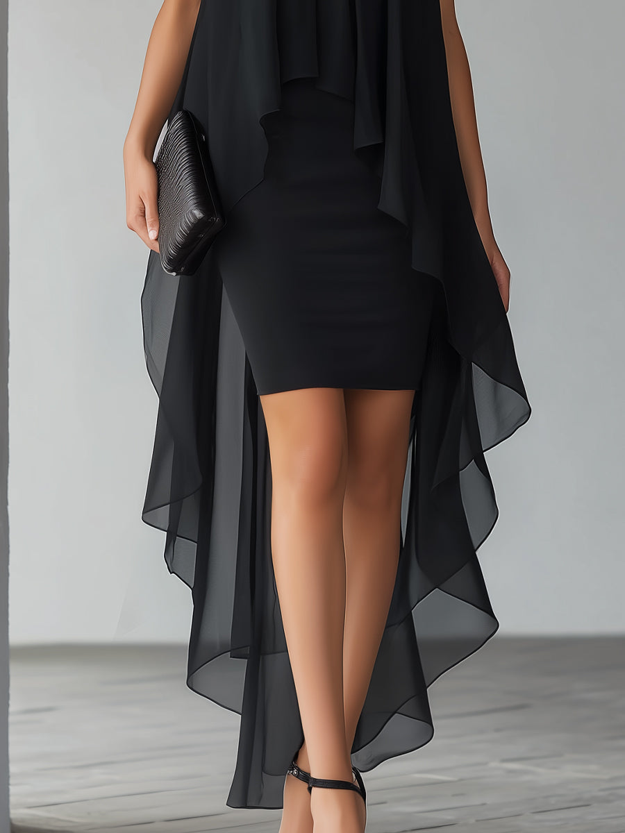 Léon Varel Asymmetrical Layered Chiffon Overlay Cocktail Dress