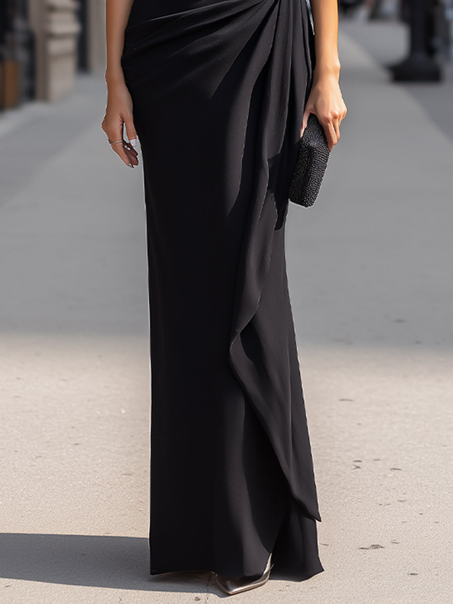 Léon Varel High-Neck Sleeveless Maxi Dress With Draped Waist Detail