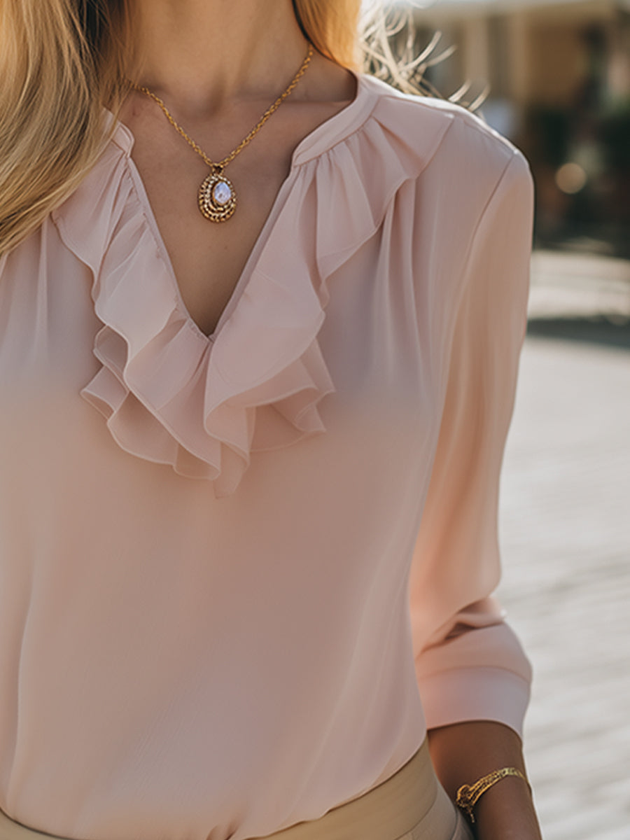 Léon Varel Elegant Ruffle Trim Chiffon Blouse