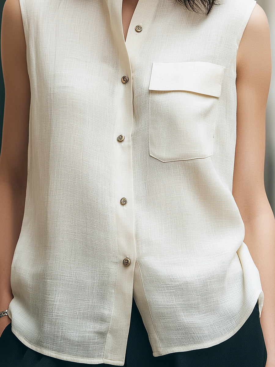 Léon Varel Sleeveless Stand Collar Utility Blouse