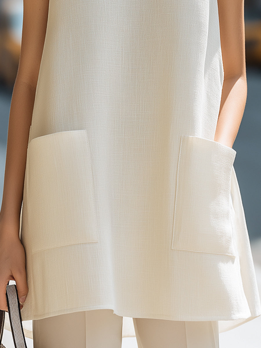 Léon Varel Sleeveless Oversized Pocket Minimalist Tunic Top