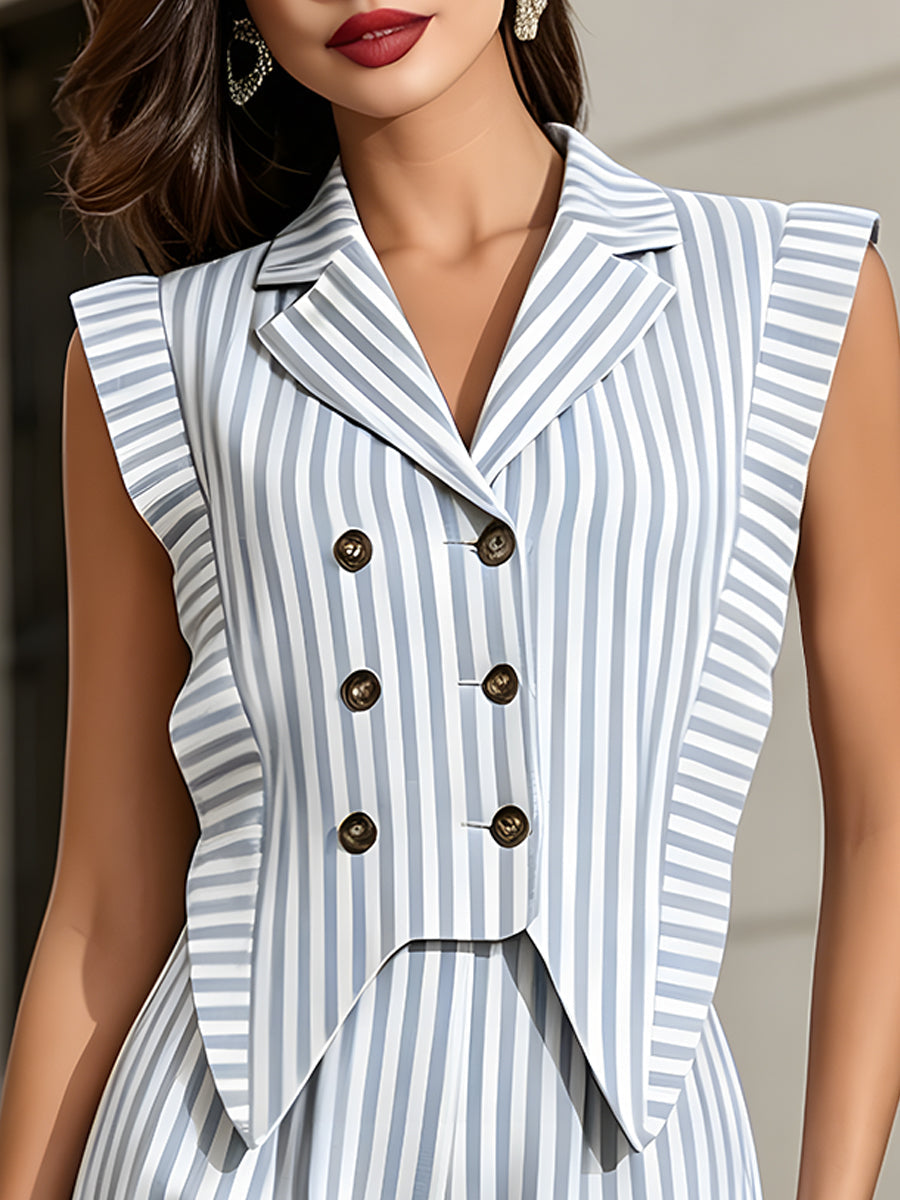 Léon Varel Striped Double-Breasted Tailored Vest And Shorts Set