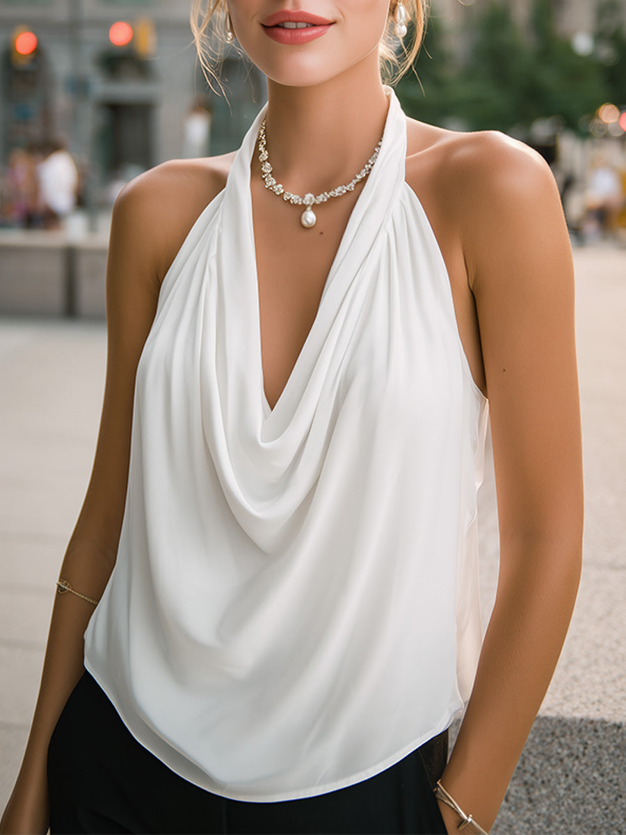Léon Varel Elegant Draped Halter Neck Blouse