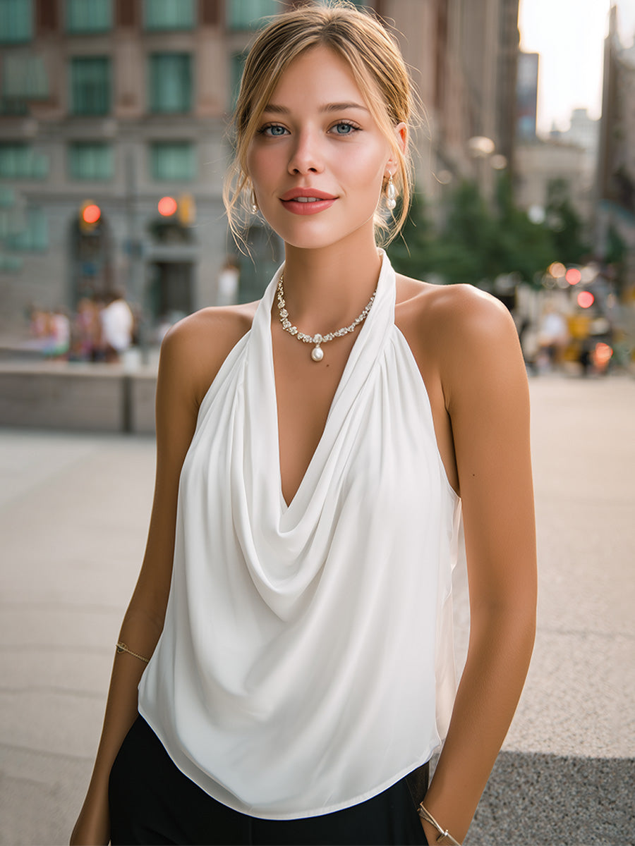 Léon Varel Elegant Draped Halter Neck Blouse