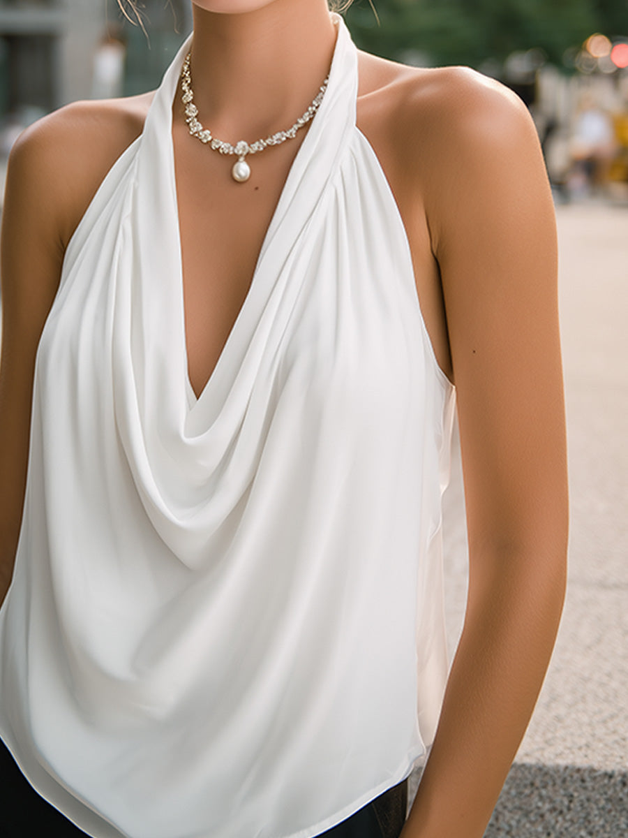 Léon Varel Elegant Draped Halter Neck Blouse