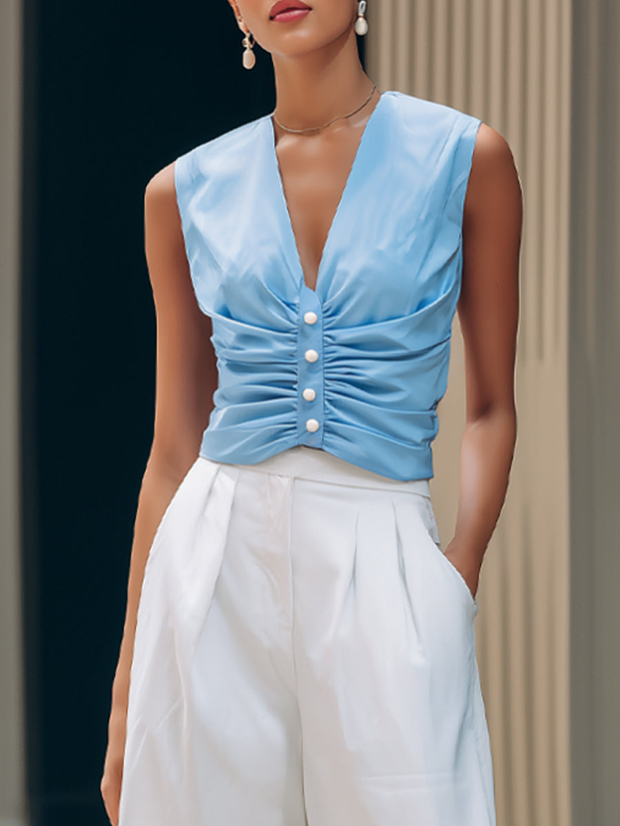 Léon Varel Ruched Button-Front Top & Wide-Leg Pants Set