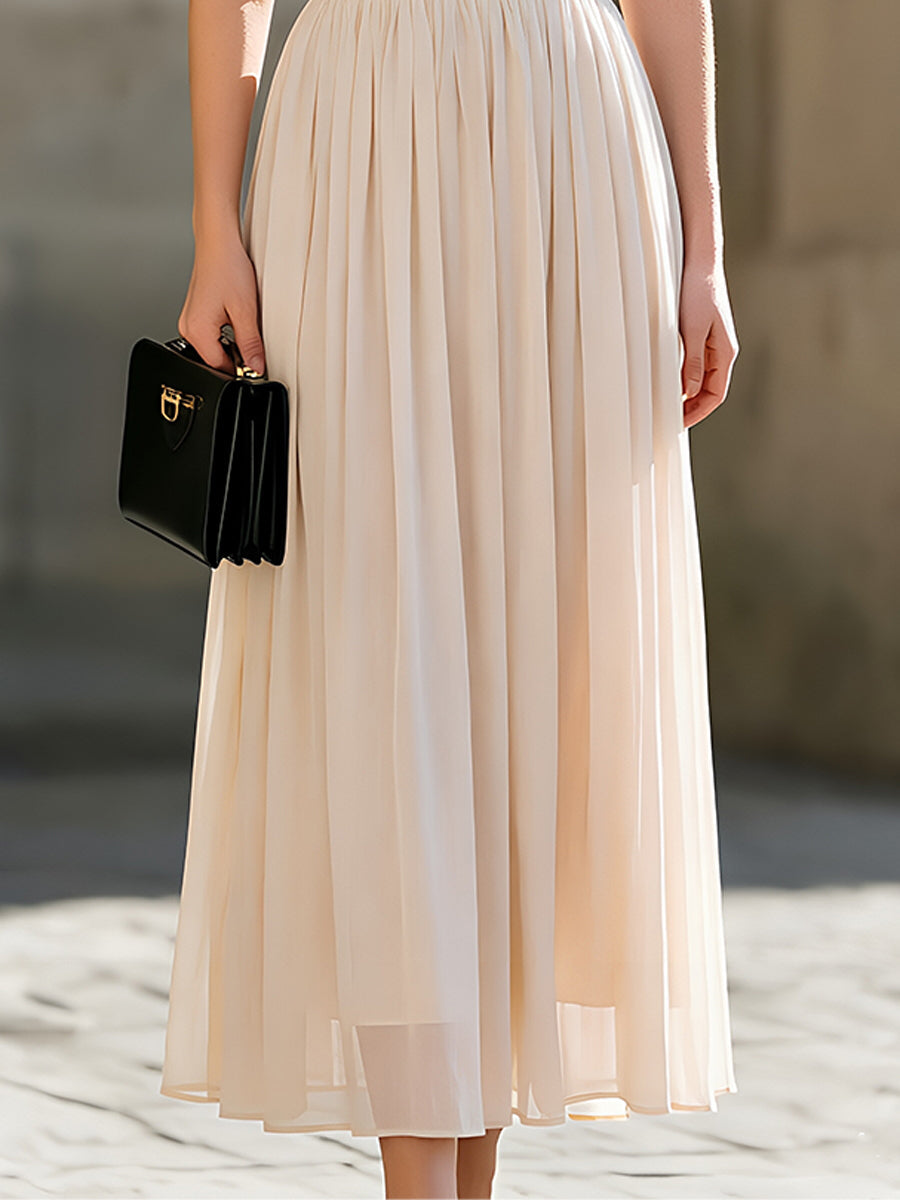 Léon Varel High-Neck Sleeveless Chiffon Pleated Maxi Dress
