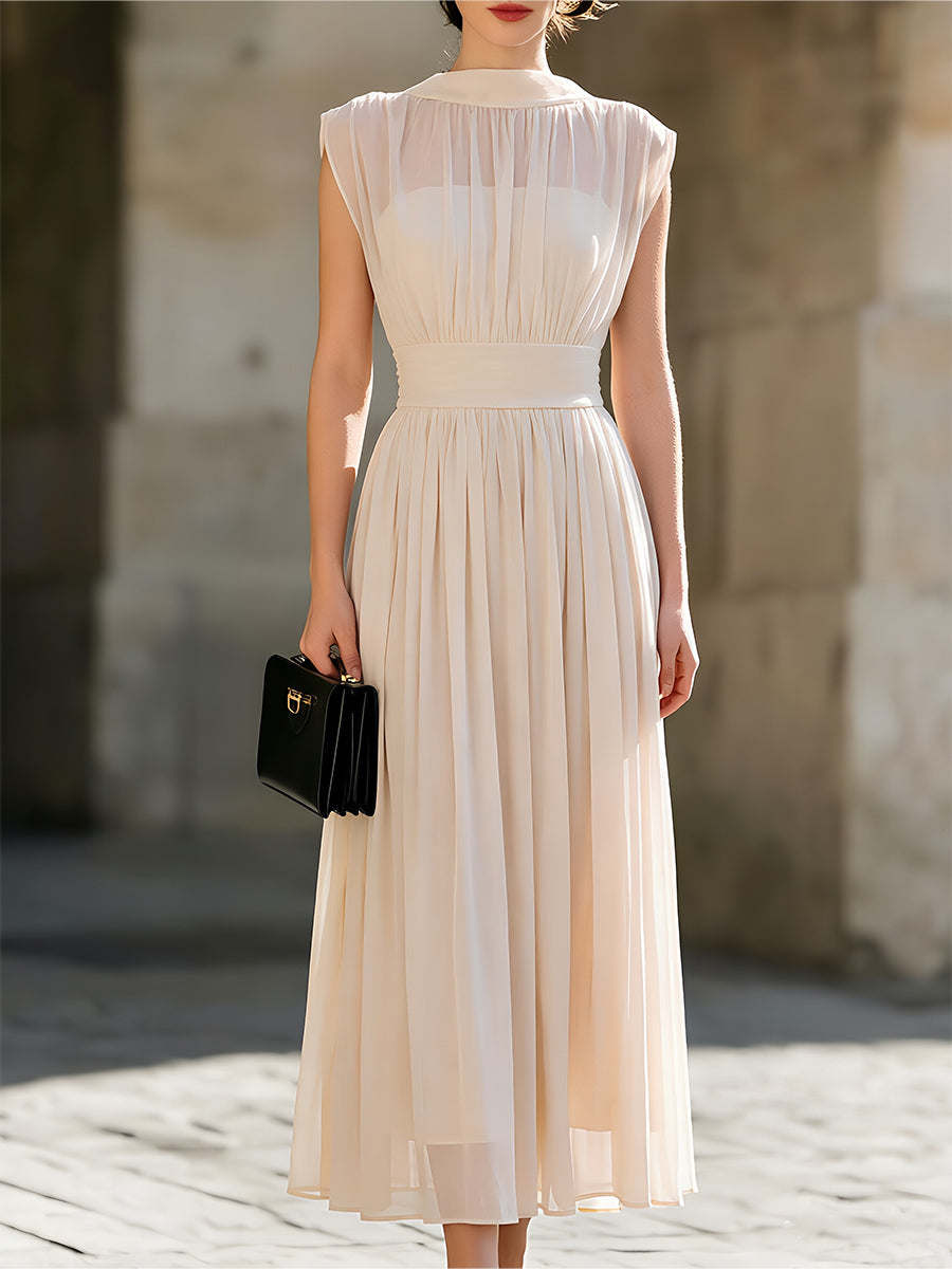 Léon Varel High-Neck Sleeveless Chiffon Pleated Maxi Dress
