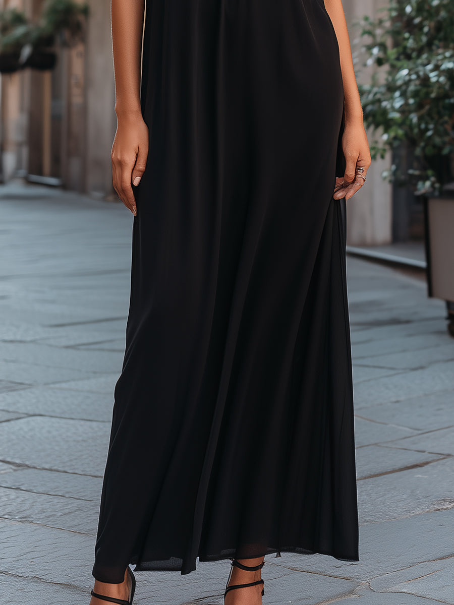 Léon Varel Ruffle Trim Spaghetti Strap Maxi Dress With Cold-Shoulder Detail