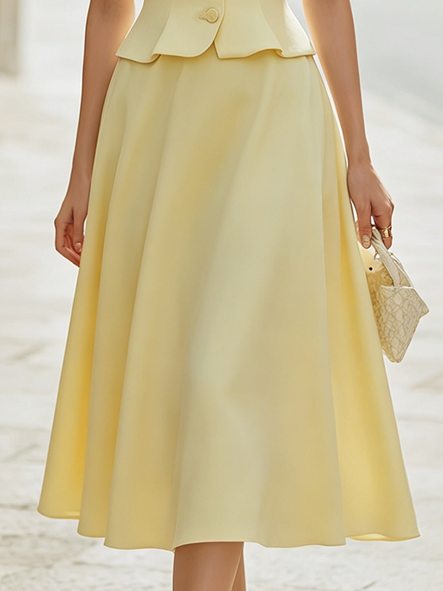 Léon Varel Tailored Puff Sleeve Peplum Jacket And Flared Midi Skirt Set