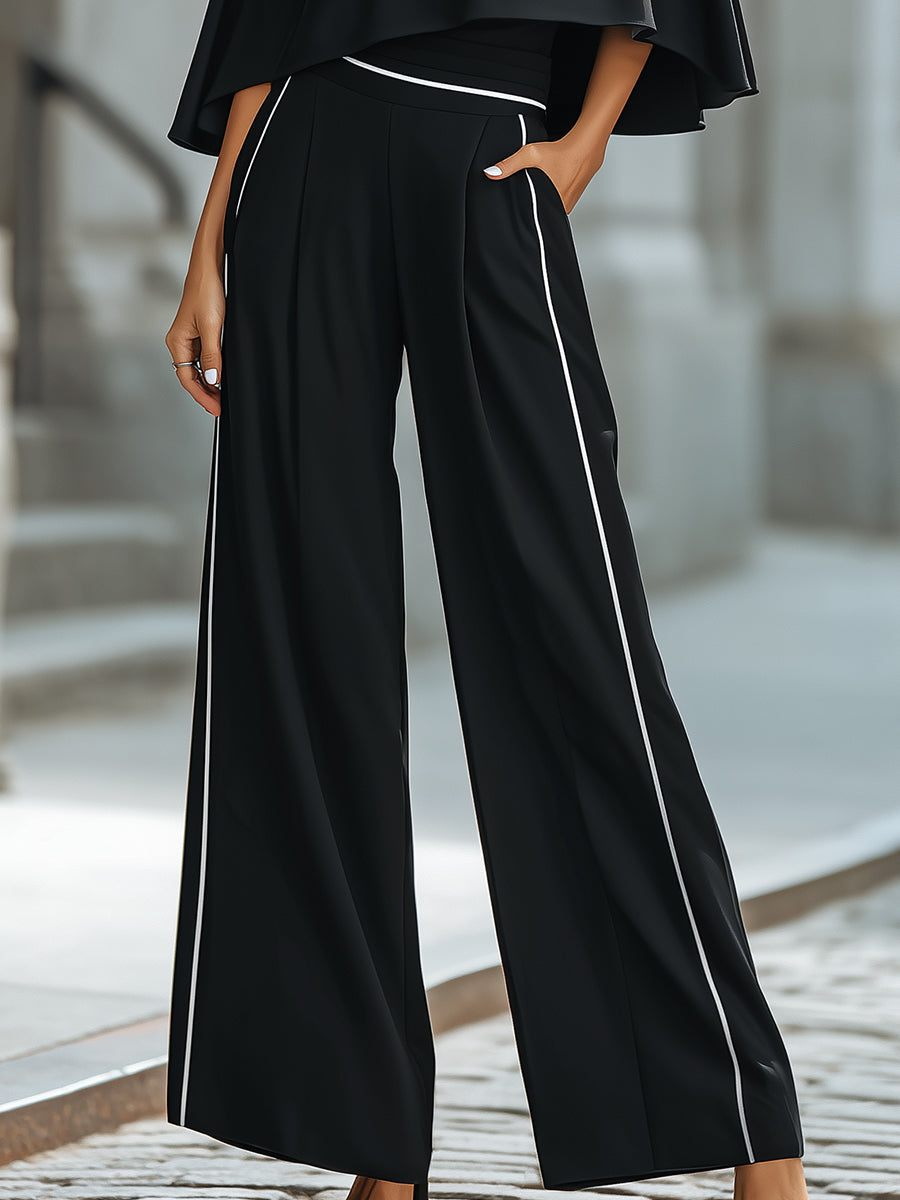 Léon Varel Asymmetric Cut-Out Cape Top With Wide-Leg Tailored Pants Set