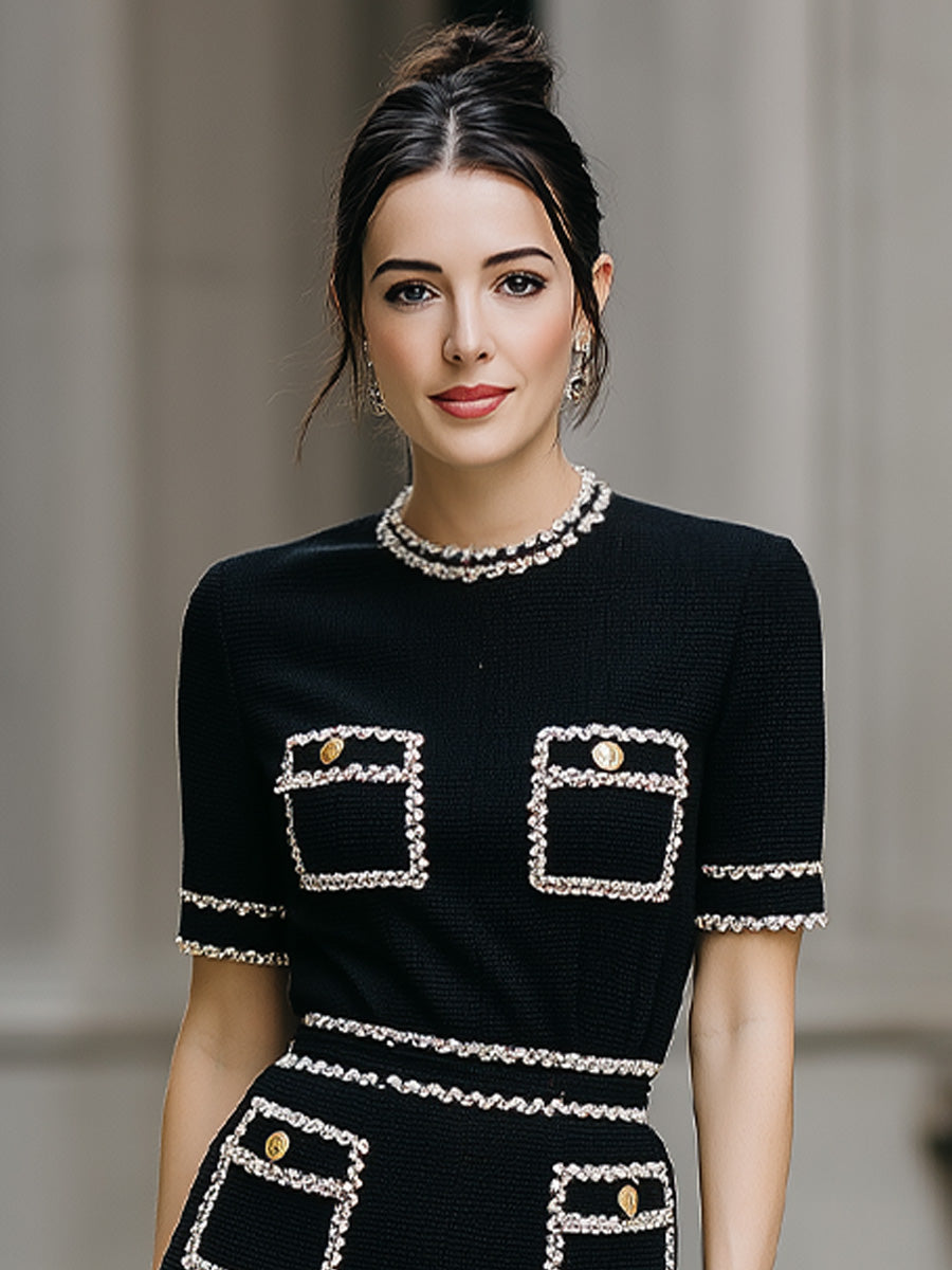 Léon Varel Black Contrast Trim Pocket Knit Mini Dress