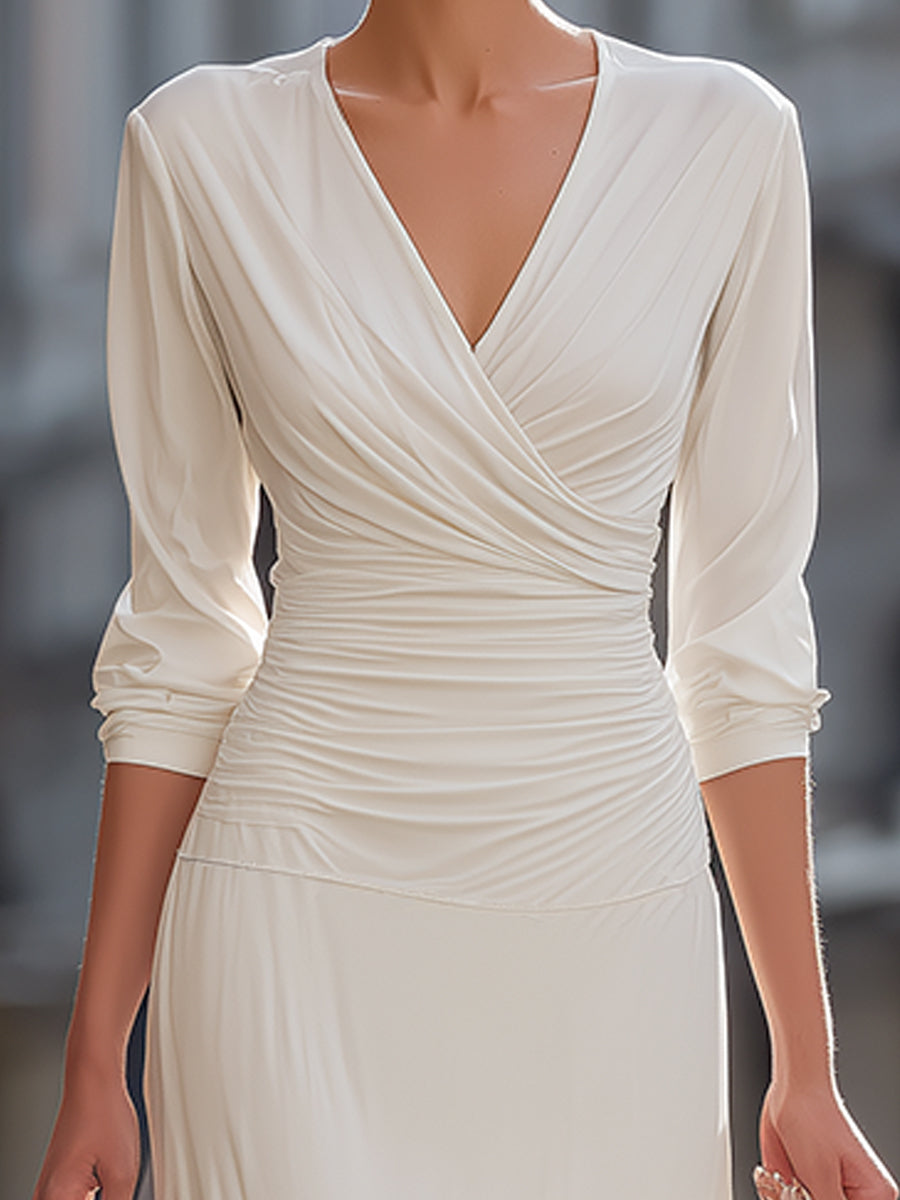 Léon Varel Ruched Wrap Bodice Long Sleeve Maxi Dress