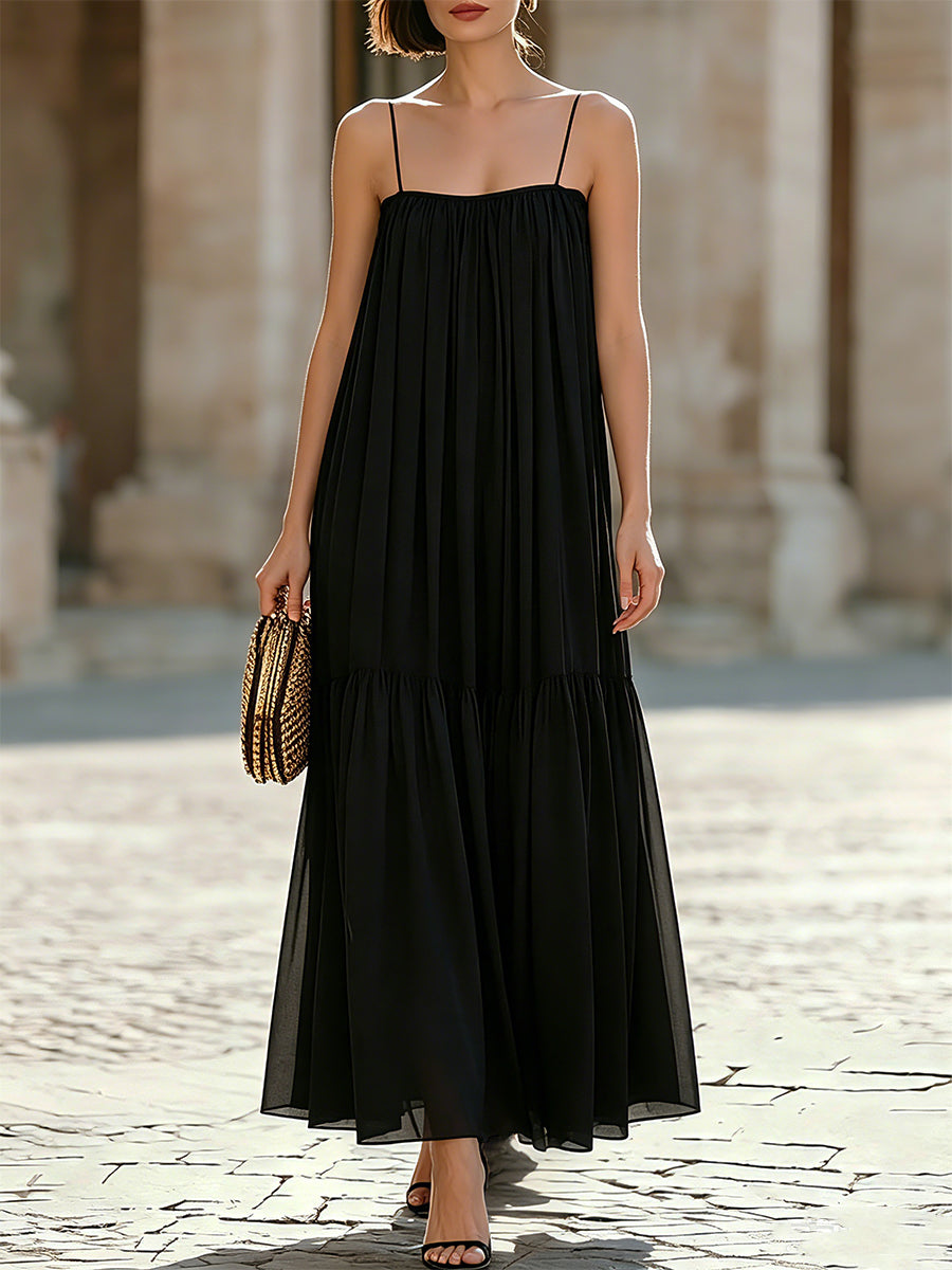 Léon Varel Spaghetti-Strap Tiered Chiffon Maxi Dress