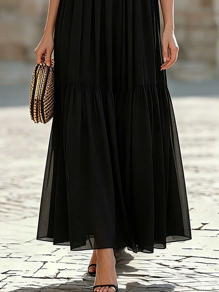 Léon Varel Spaghetti-Strap Tiered Chiffon Maxi Dress