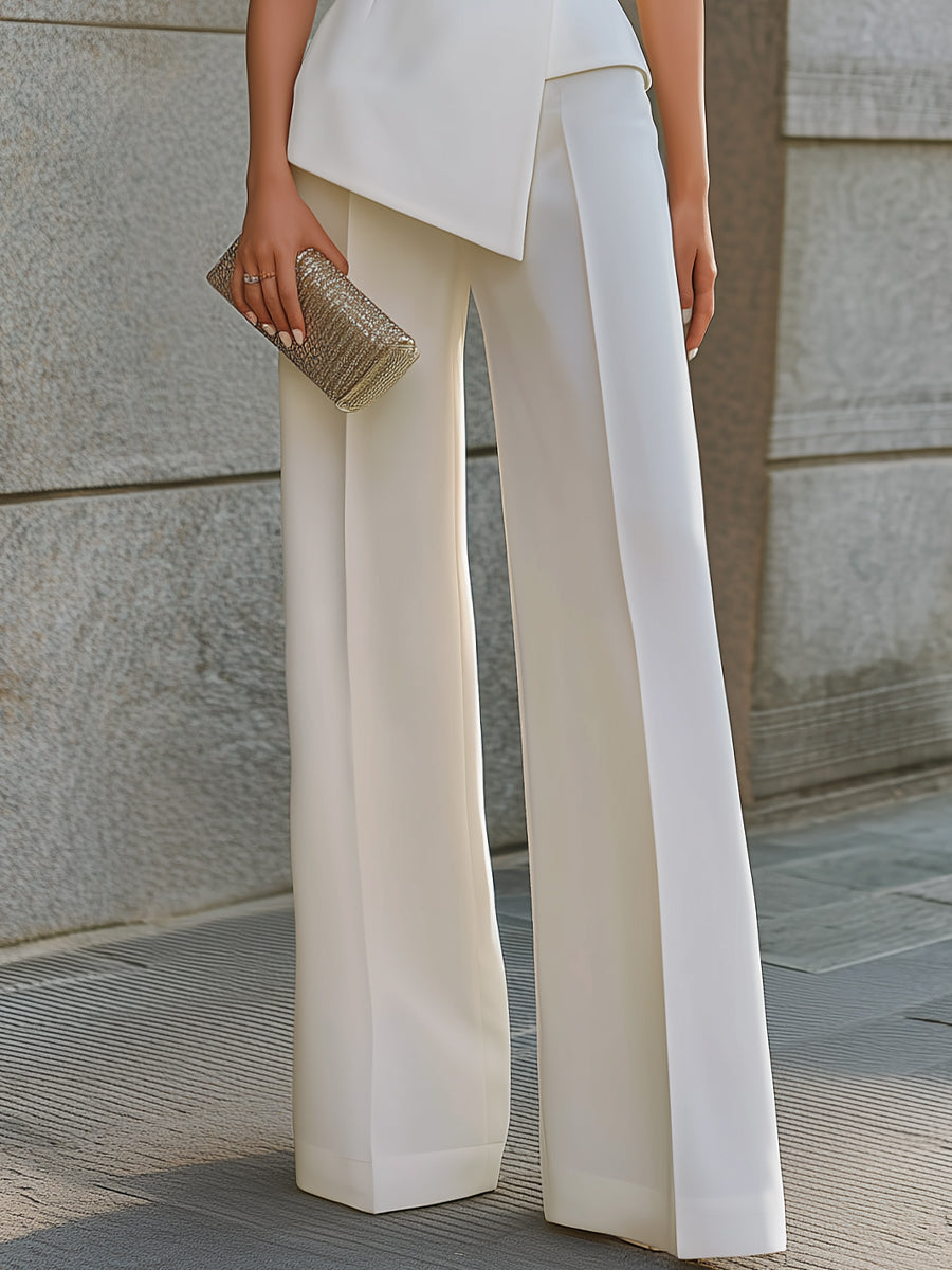 Léon Varel Sleeveless Asymmetric Blazer Vest And Wide-Leg Pants Set
