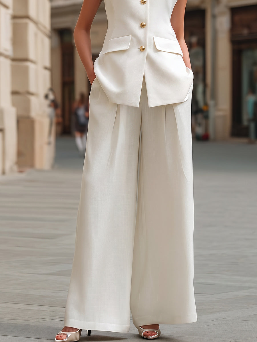 Léon Varel Minimalist Mandarin Collar Tailored Vest And Wide-Leg Trouser Set