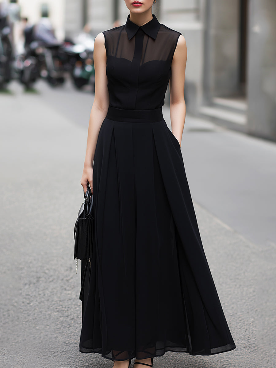 Léon Varel Sheer-Paneled Sleeveless Top & Collared Skirt Two-Piece Set