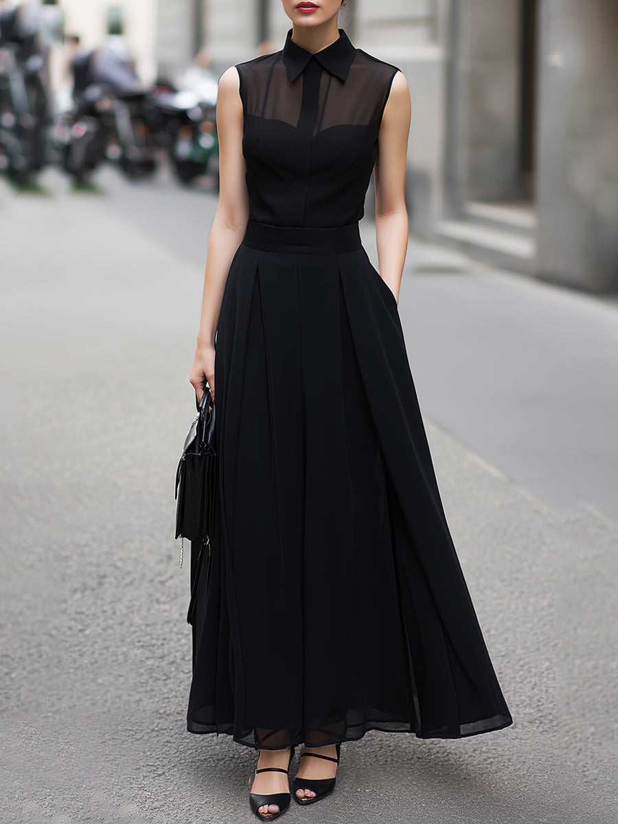 Léon Varel Sheer-Paneled Sleeveless Top & Collared Skirt Two-Piece Set
