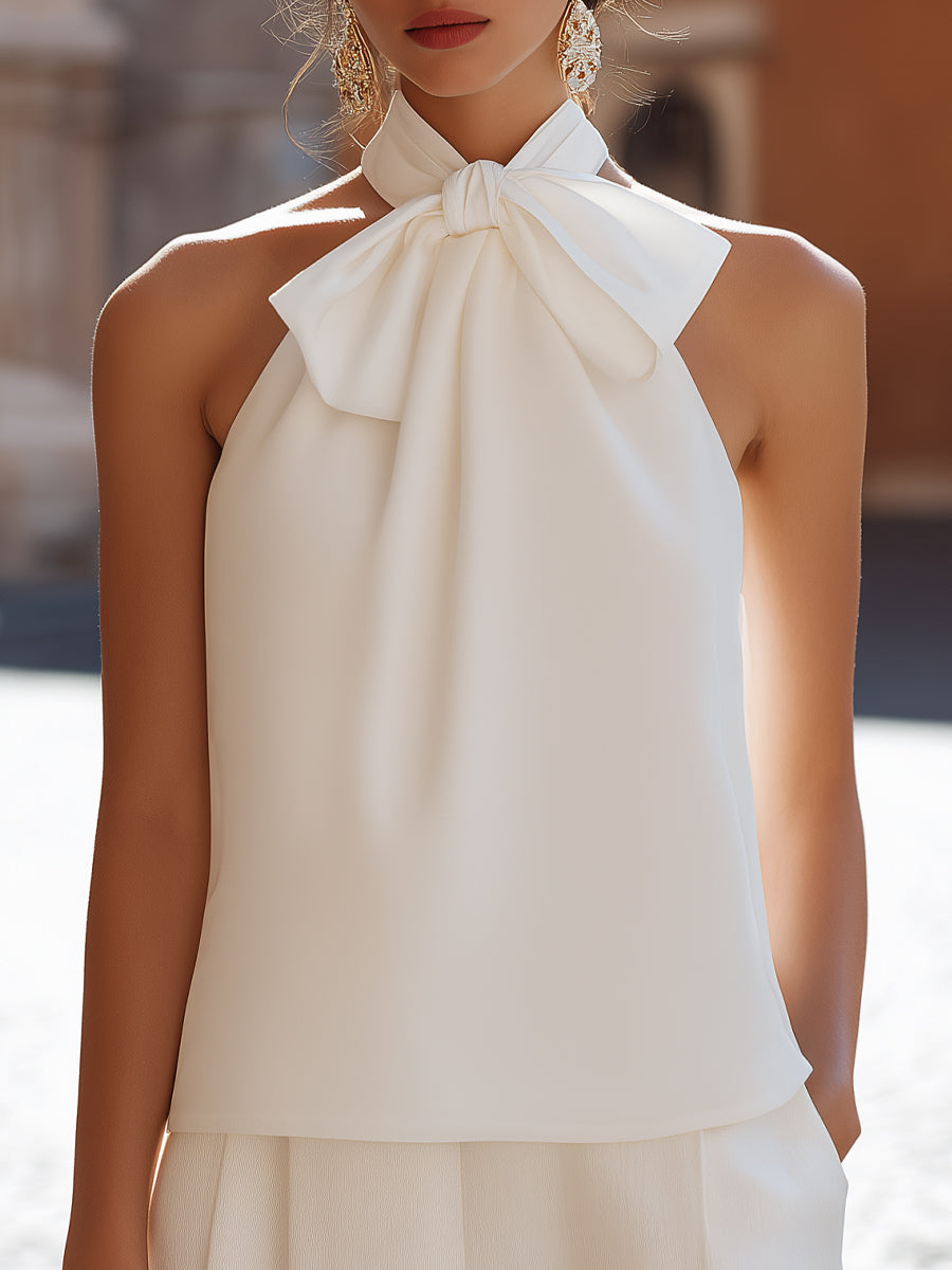 Léon Varel Sleeveless Bow-Tie Halter Blouse