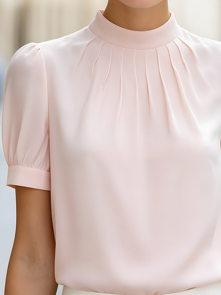 Léon Varel High-Neck Pleated Puff Sleeve Blouse