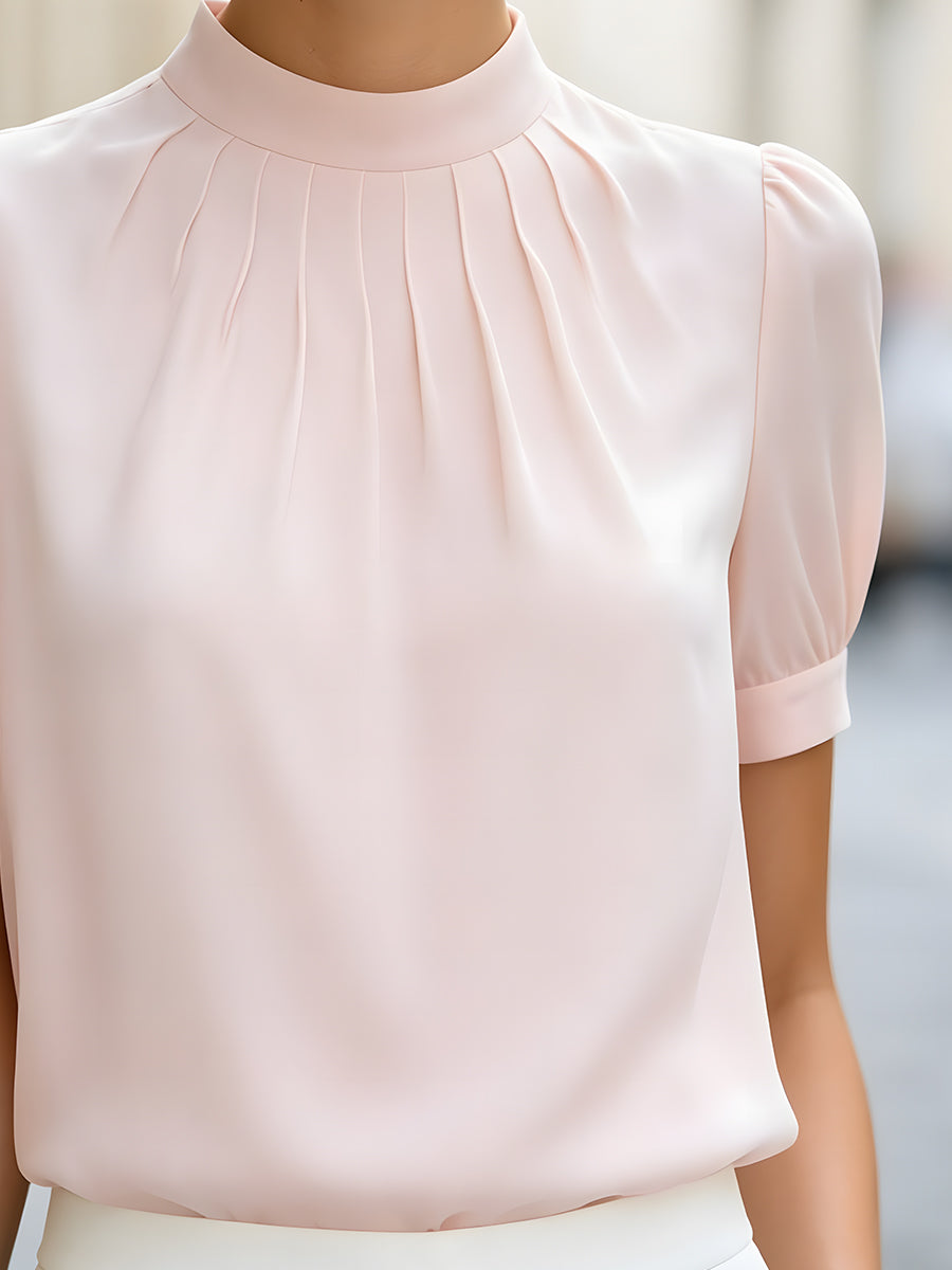 Léon Varel High-Neck Pleated Puff Sleeve Blouse