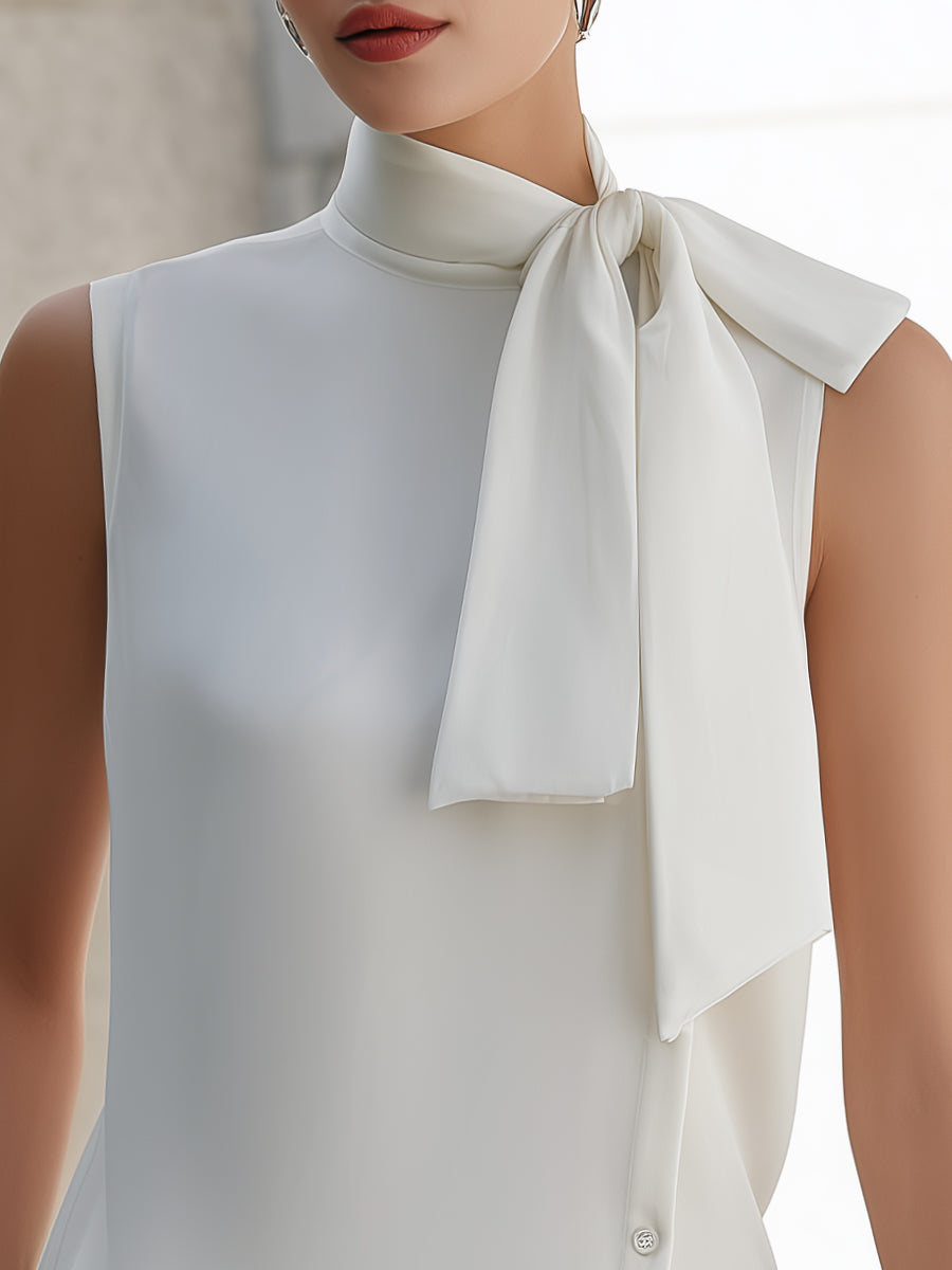 Léon Varel Sleeveless Asymmetric Hem Tie-Neck Blouse