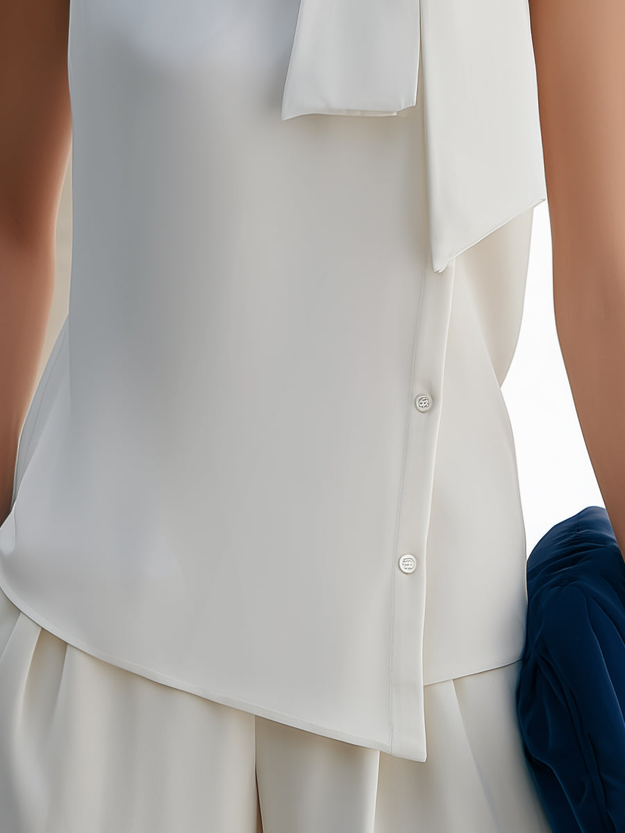 Léon Varel Sleeveless Asymmetric Hem Tie-Neck Blouse