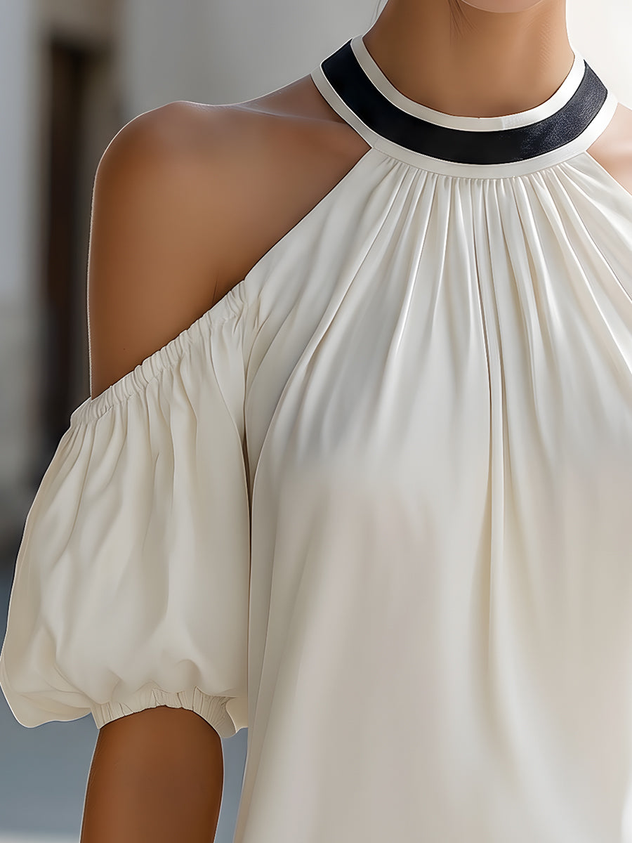Léon Varel Cold-Shoulder Pleated Halter Neck Blouse