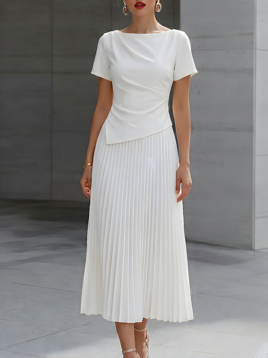 Léon Varel Asymmetric Draped Top And Pleated Midi Skirt Set