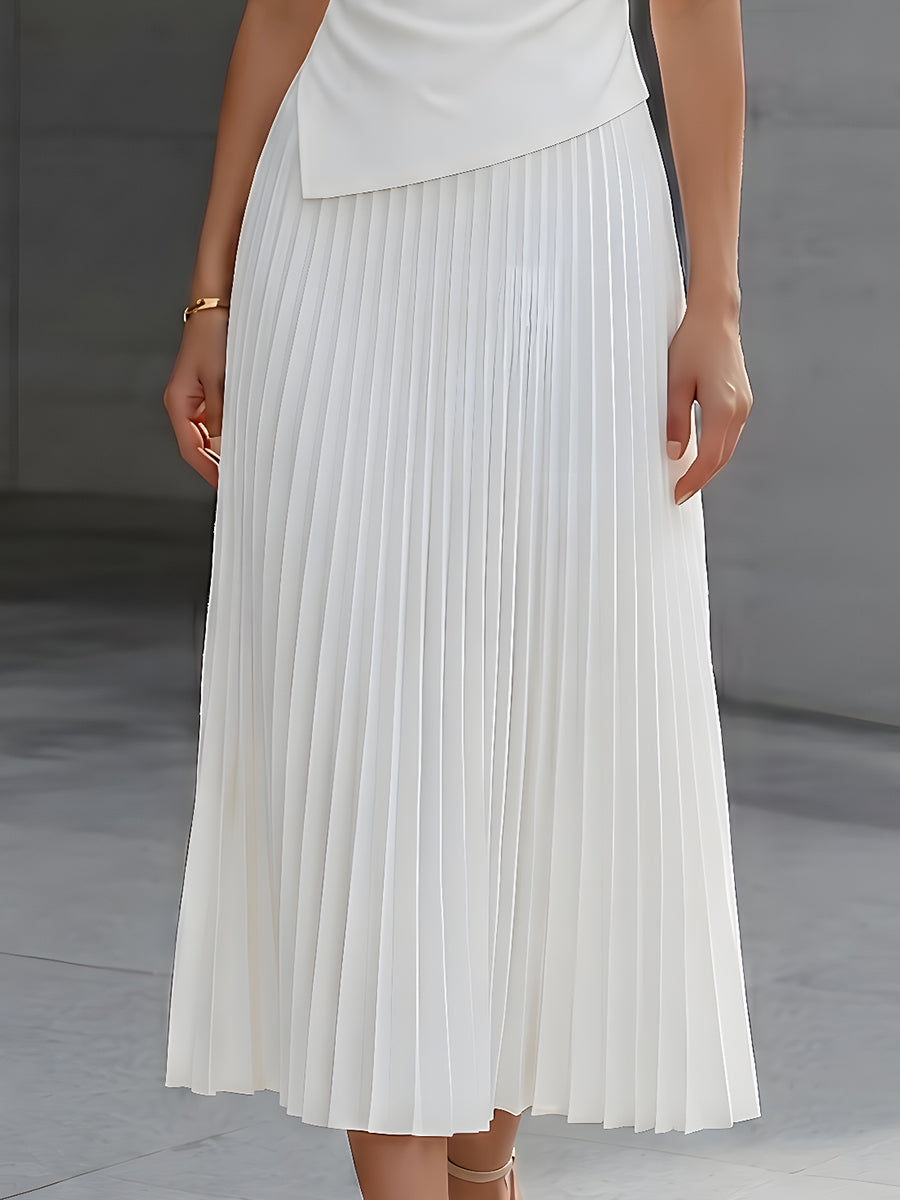 Léon Varel Asymmetric Draped Top And Pleated Midi Skirt Set