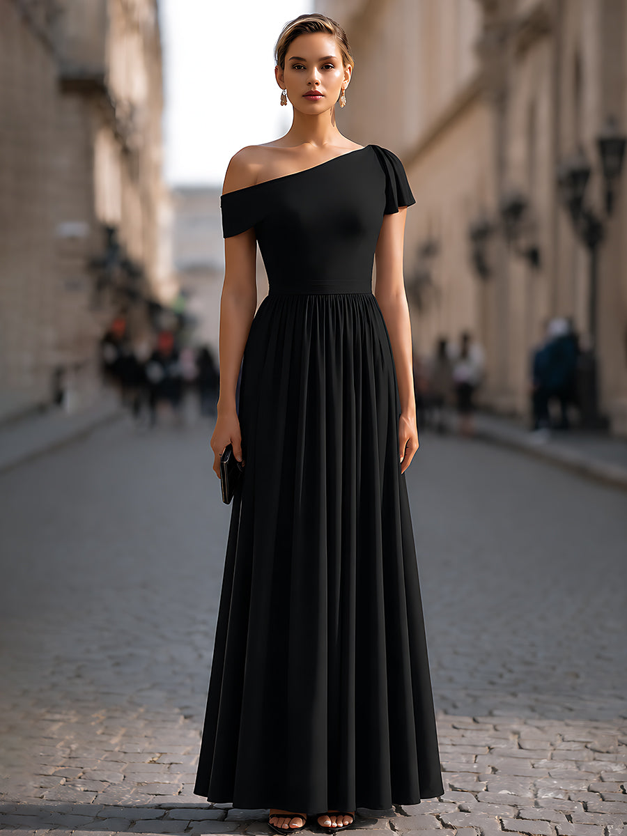 Léon Varel Structured One-Shoulder Pleated Waist Maxi Dress