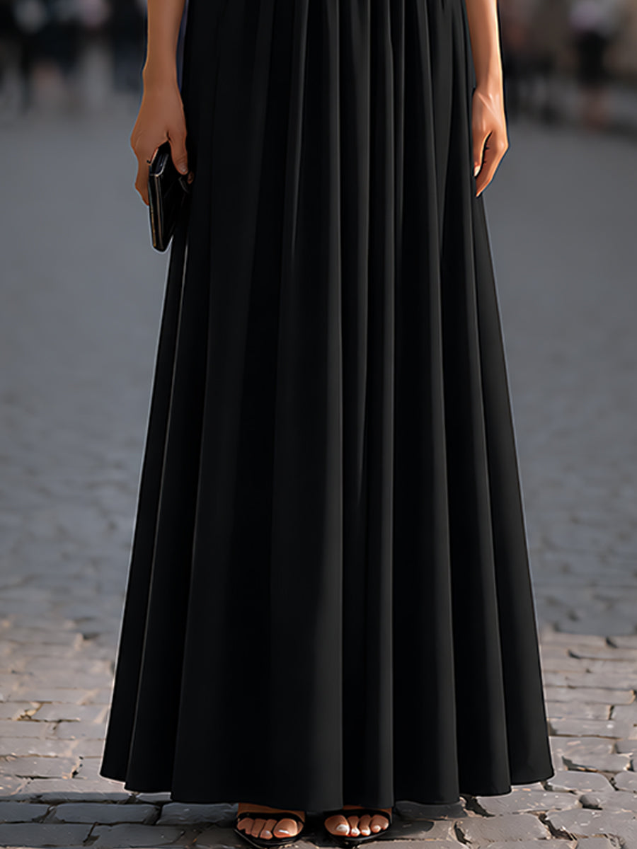 Léon Varel Structured One-Shoulder Pleated Waist Maxi Dress