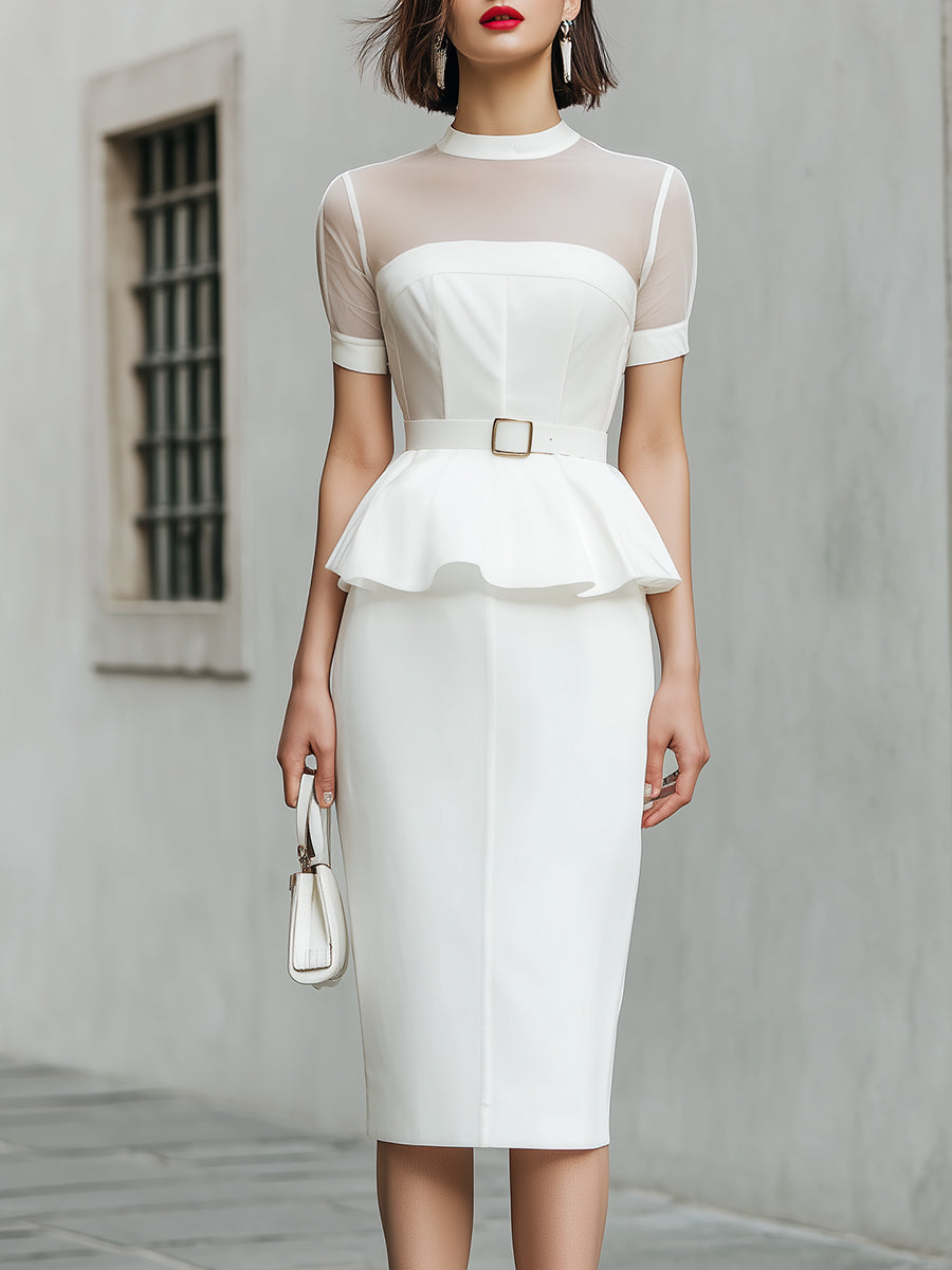 Léon Varel Sheer Mesh Peplum Top And Pencil Skirt Set