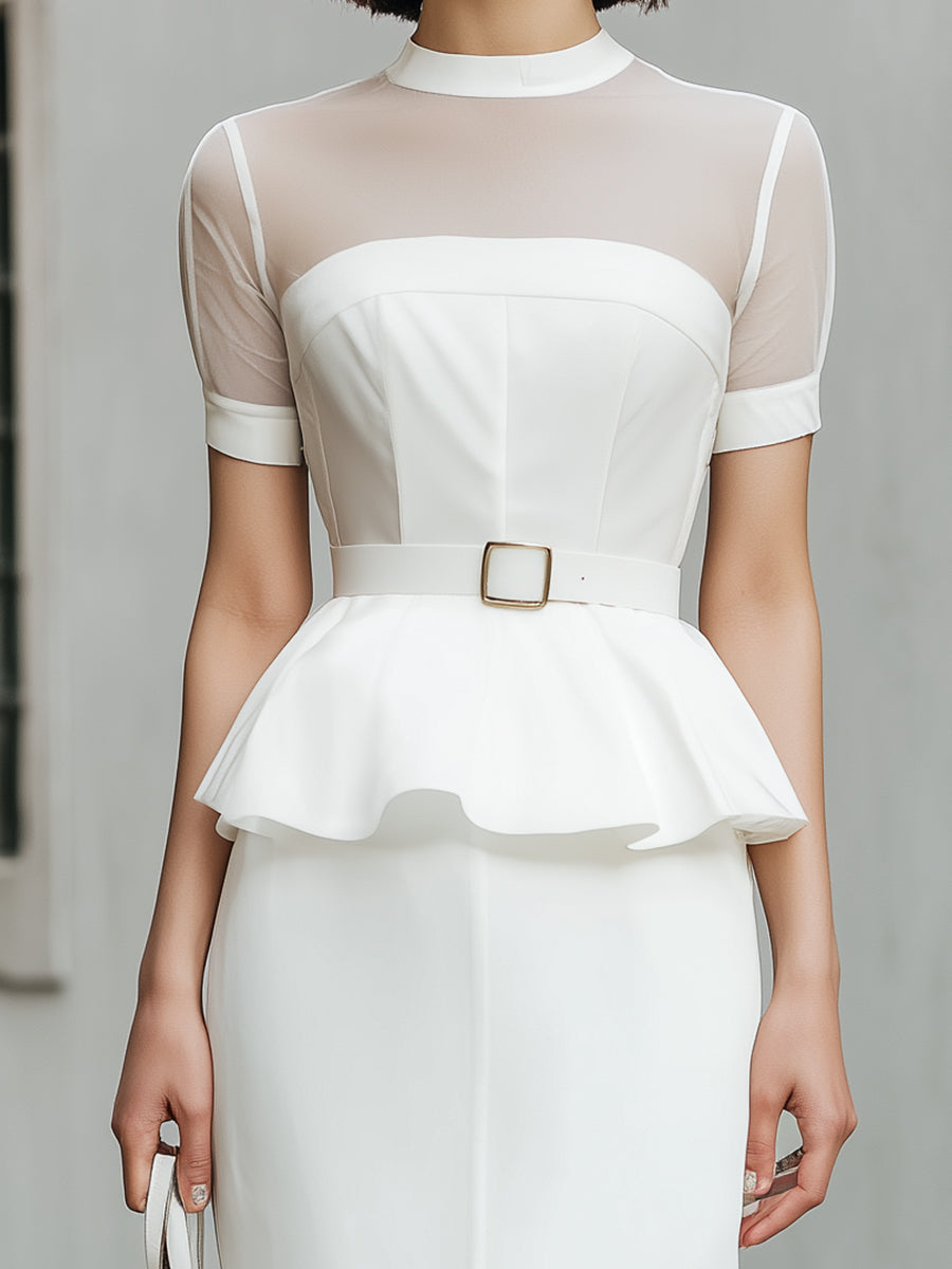 Léon Varel Sheer Mesh Peplum Top And Pencil Skirt Set