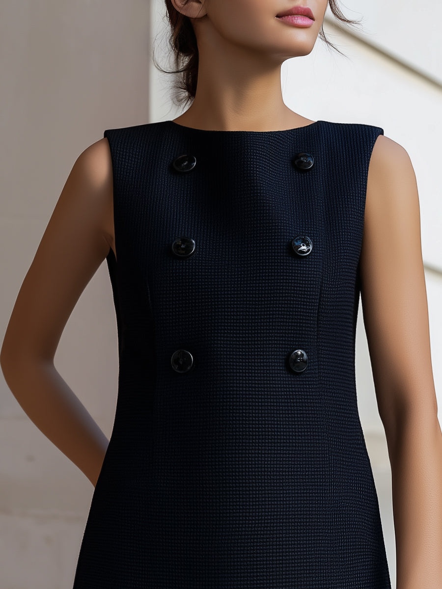 Léon Varel Textured Double-Breasted Sleeveless A-Line Mini Dress