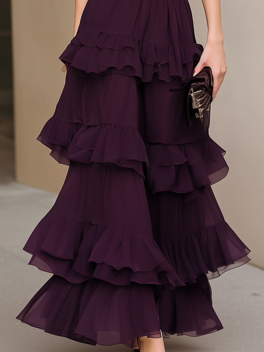 Léon Varel Structured Halter Neck Tiered Ruffle Maxi Dress
