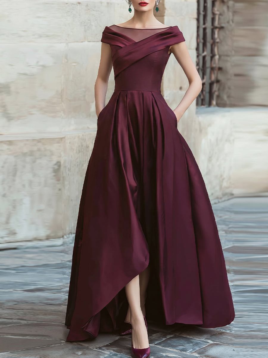Léon Varel Off-Shoulder Draped High-Low Evening Gown