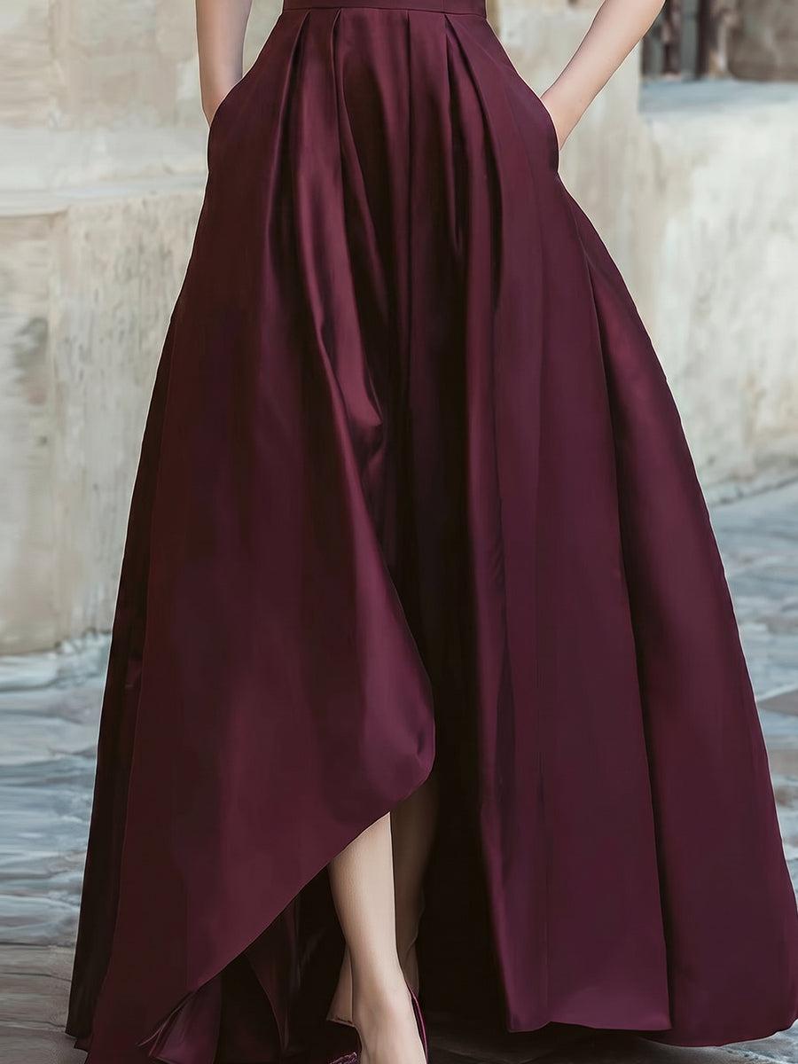 Léon Varel Off-Shoulder Draped High-Low Evening Gown
