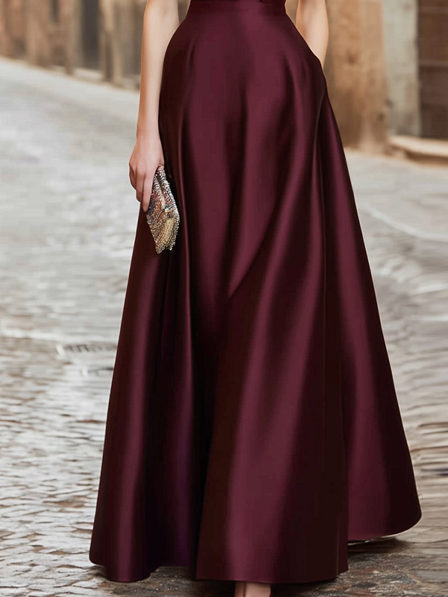 Léon Varel Illusion Neck Satin A-Line Evening Gown