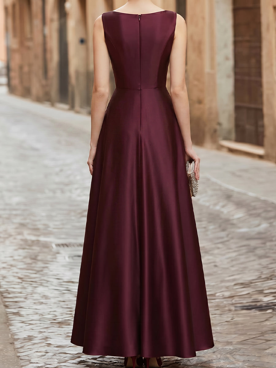 Léon Varel Illusion Neck Satin A-Line Evening Gown