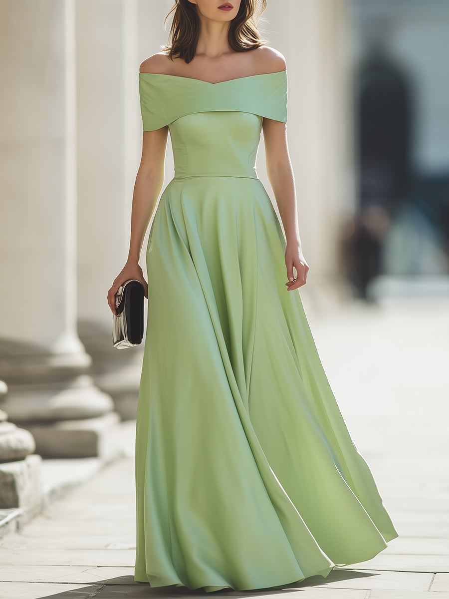 Léon Varel Off-Shoulder Draped A-Line Maxi Dress