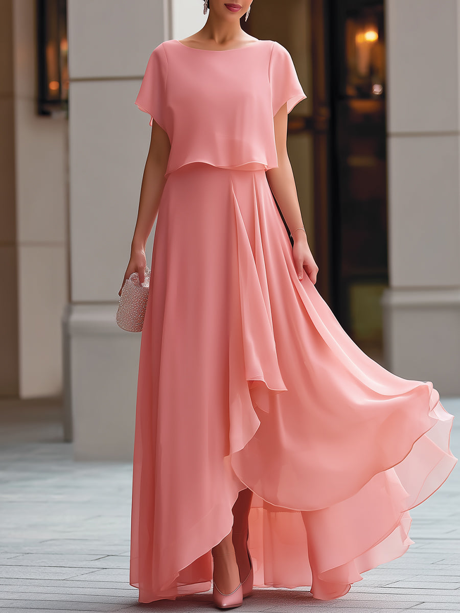 Léon Varel Flowing Overlay Asymmetric Hem Chiffon Maxi Dress