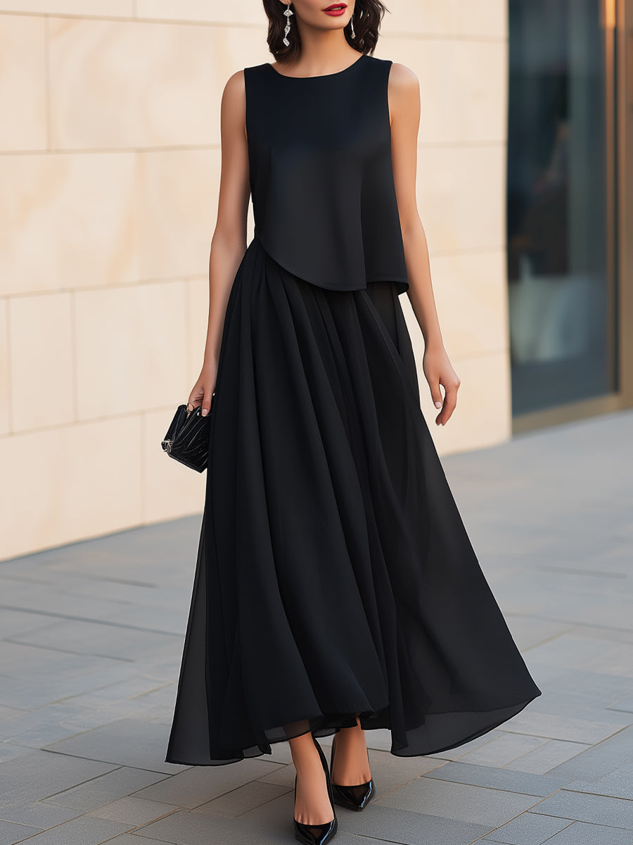 Léon Varel Fake Two-piece Sleeveless Layered Flowing Maxi Dress