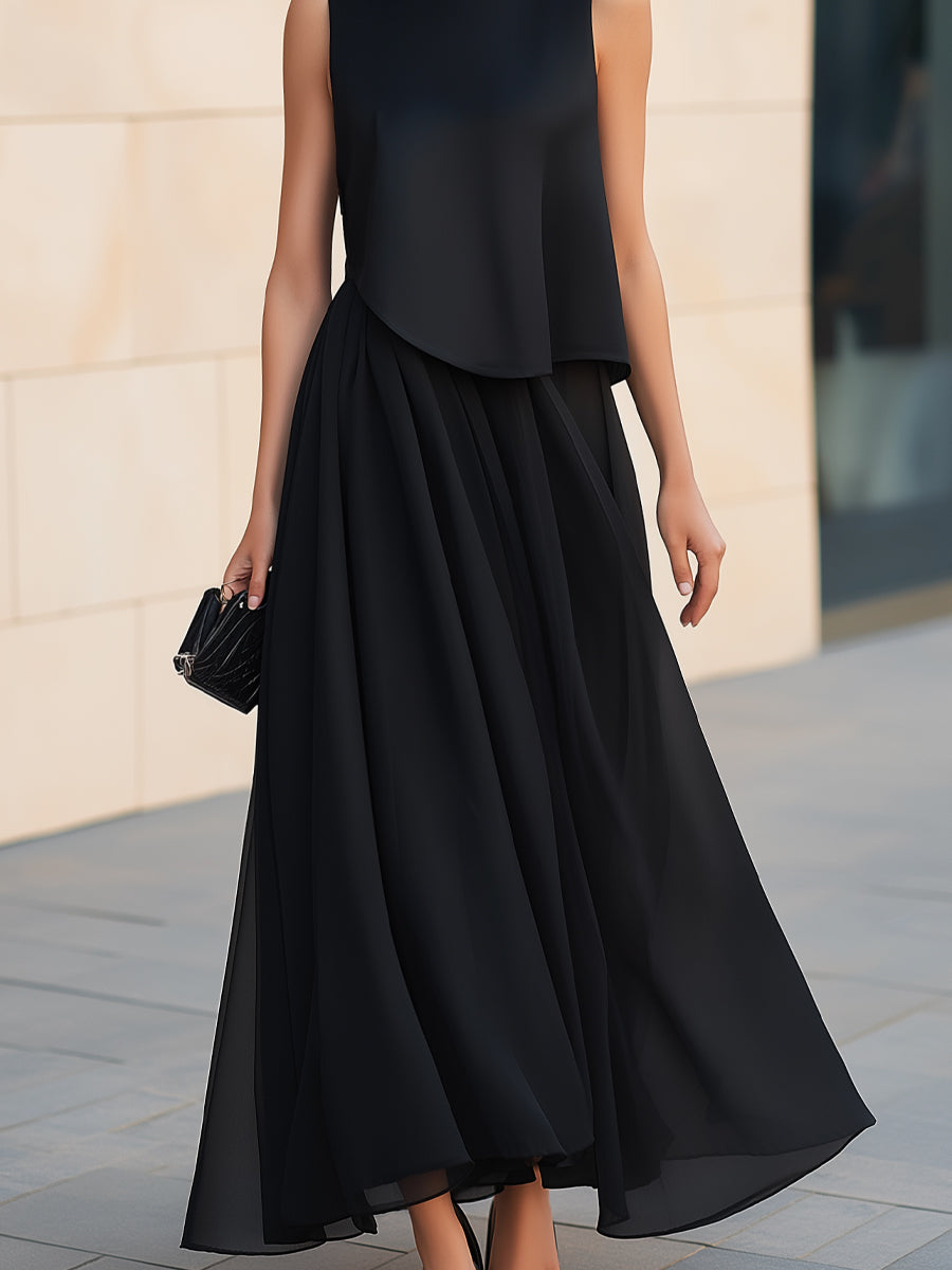 Léon Varel Fake Two-piece Sleeveless Layered Flowing Maxi Dress