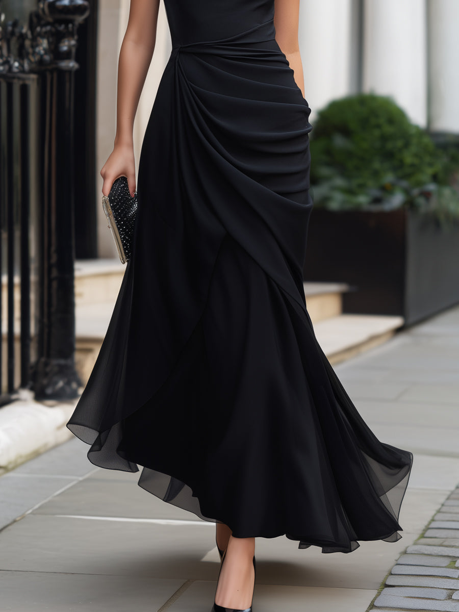 Léon Varel Draped Cowl Neck Layered Maxi Dress