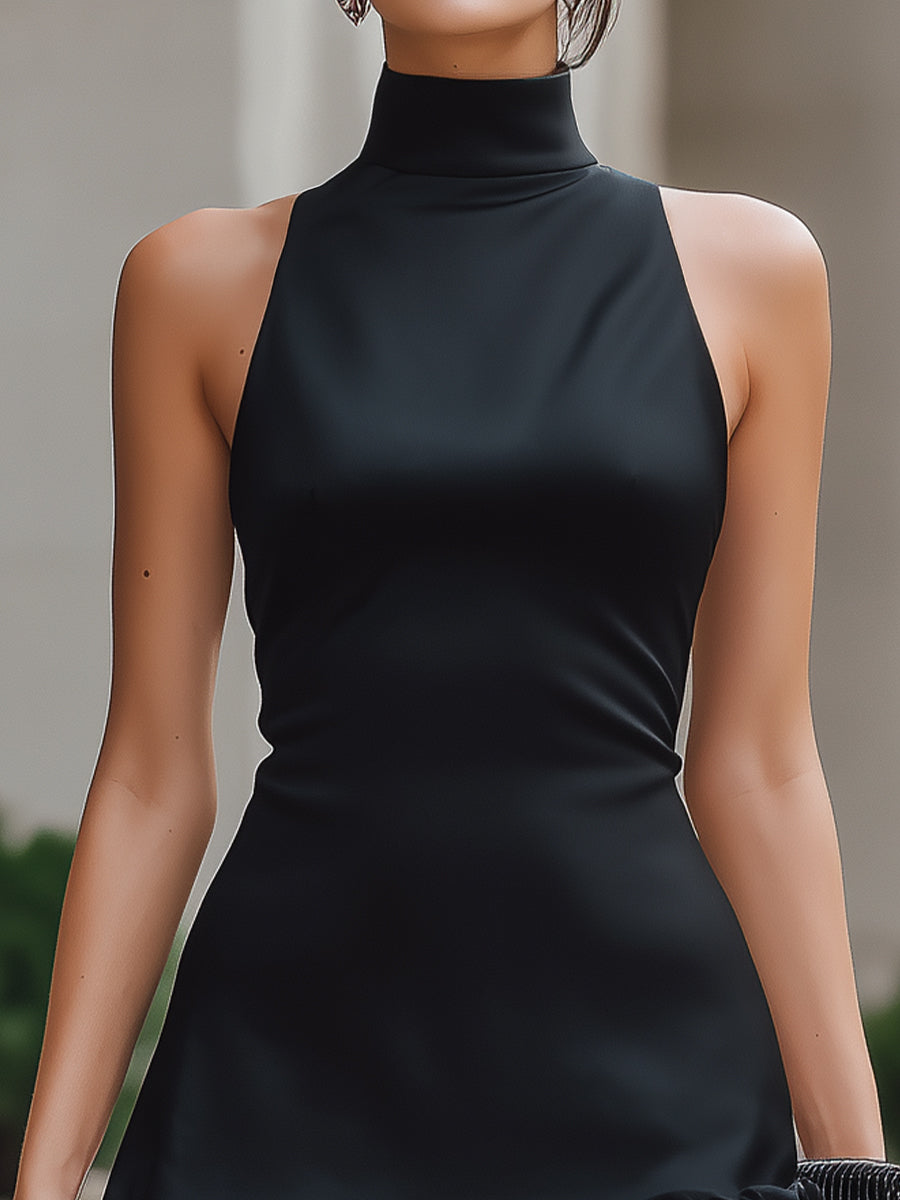Léon Varel Halter Neck Ruffle Hem Mini Dress