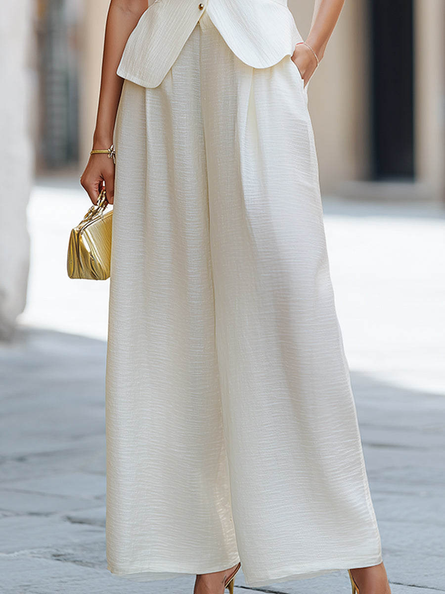 Léon Varel Sleeveless V-Neck Button-Detail Wide-Leg Two-Piece Set