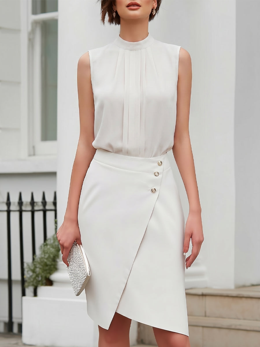 Léon Varel Short Sleeve Blazer Sleeveless Blouse And Wrap Skirt Three-Piece Set